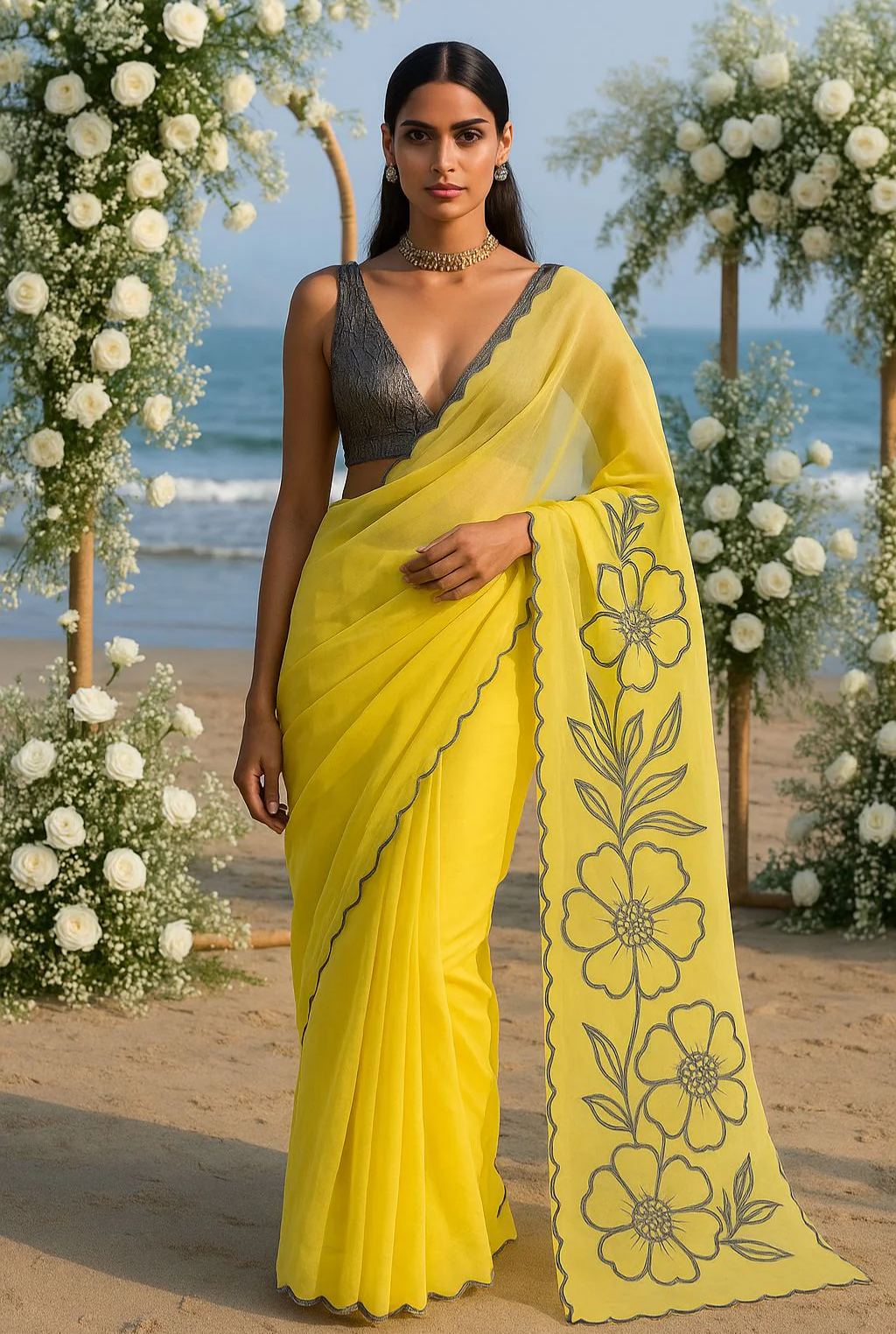 Elora - Saree with Floral Embroidery
