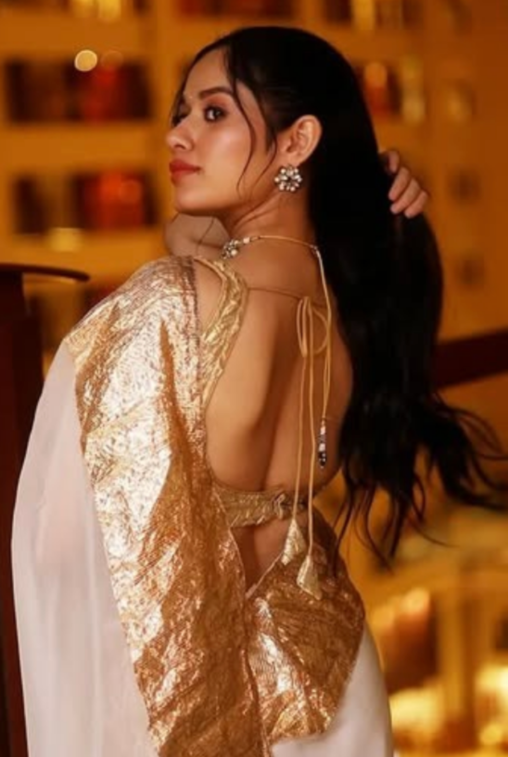 Zeya Ivory & Gold Saree with Gold Border